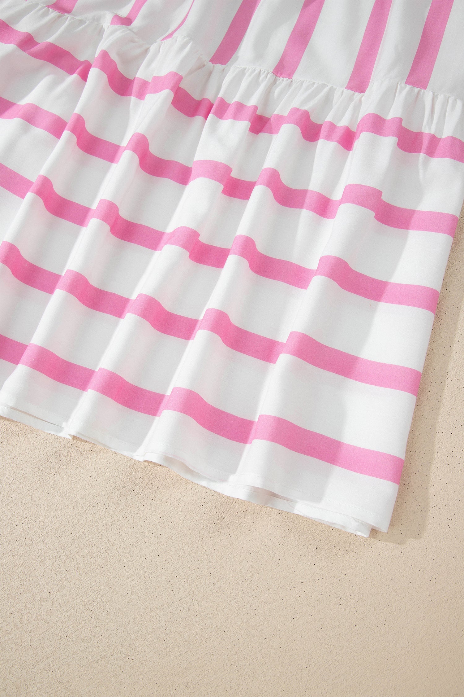 Elowen Striped Tiered V Neck Maxi Dress in Pink and White