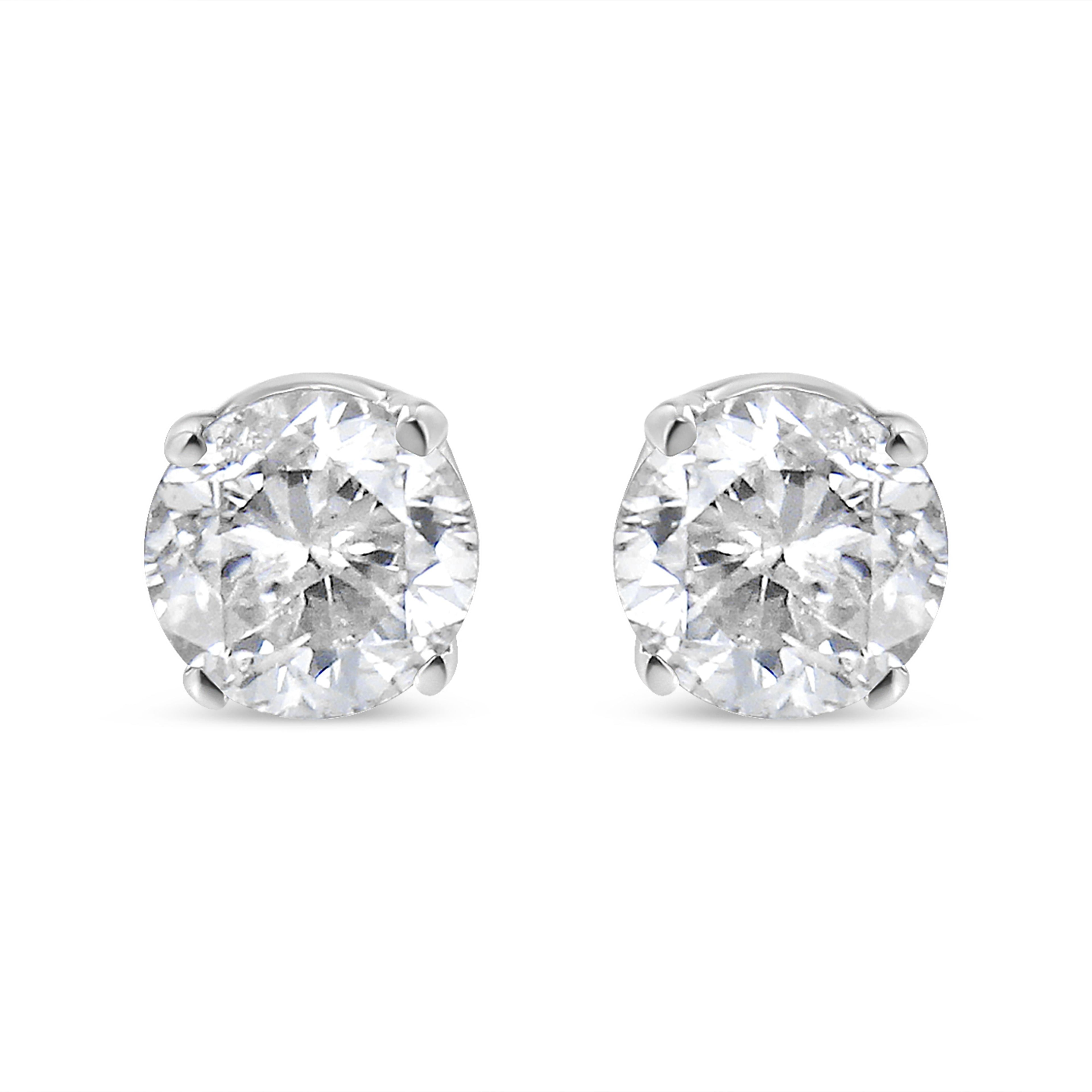 AGS Certified 14K White Gold 1.0 cttw 4-Prong Set Brilliant Round-Cut Solitaire Diamond Push Back Stud Earrings (F-G Color, I1-I2 Clarity)