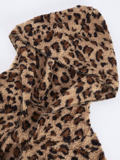 Fuzzy Leopard Hooded Jacket for Women - Casual Streetwear
