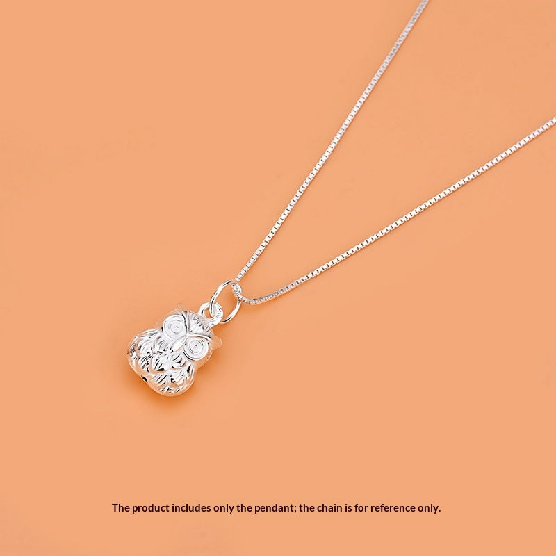 Sterling Silver Owl Pendant Necklace - Hand-Finished 925 Silver