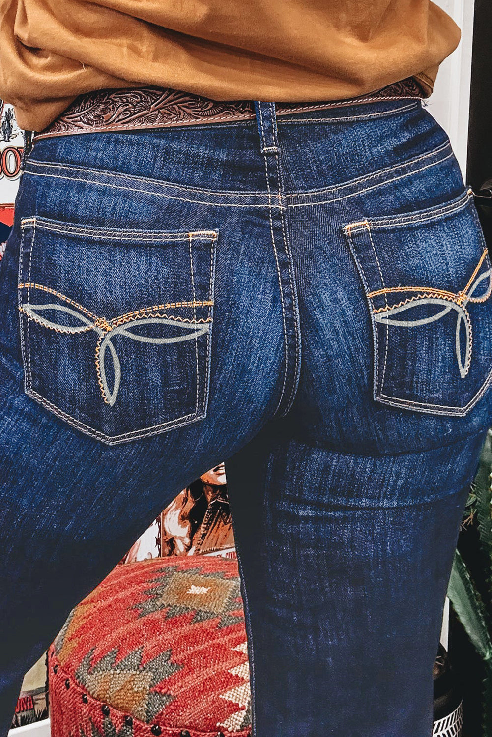 Sail Blue Stitch Patch Pocket Bootcut Jeans