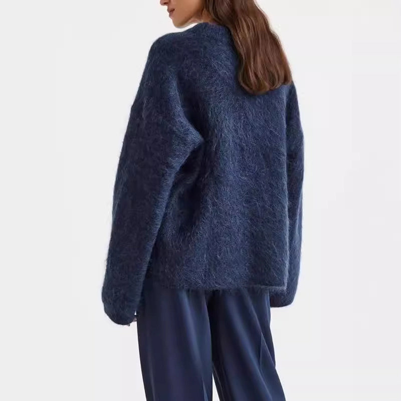 Minimalist Knit Long Sleeve Round Neck Pullover Sweater