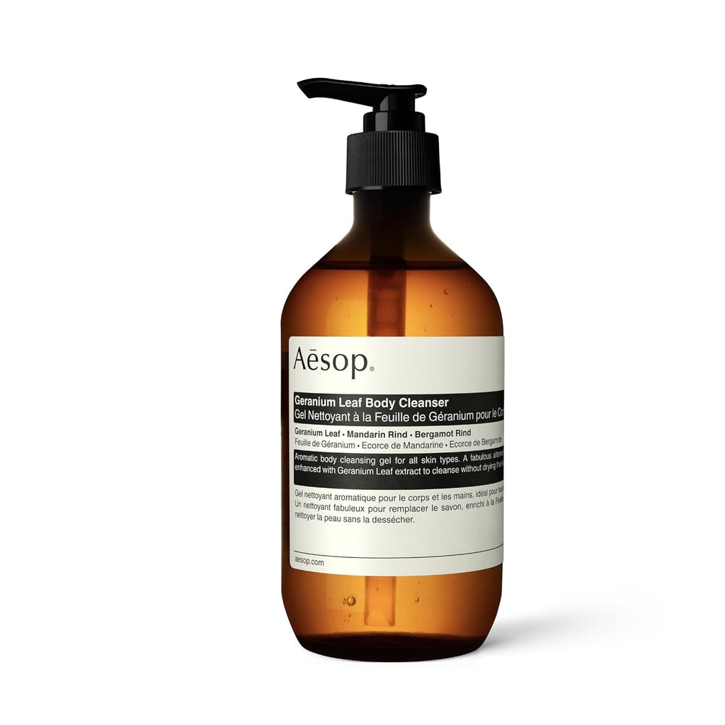 500mL bottle of Aesop Geranium Leaf Body Cleanser against a clean background
