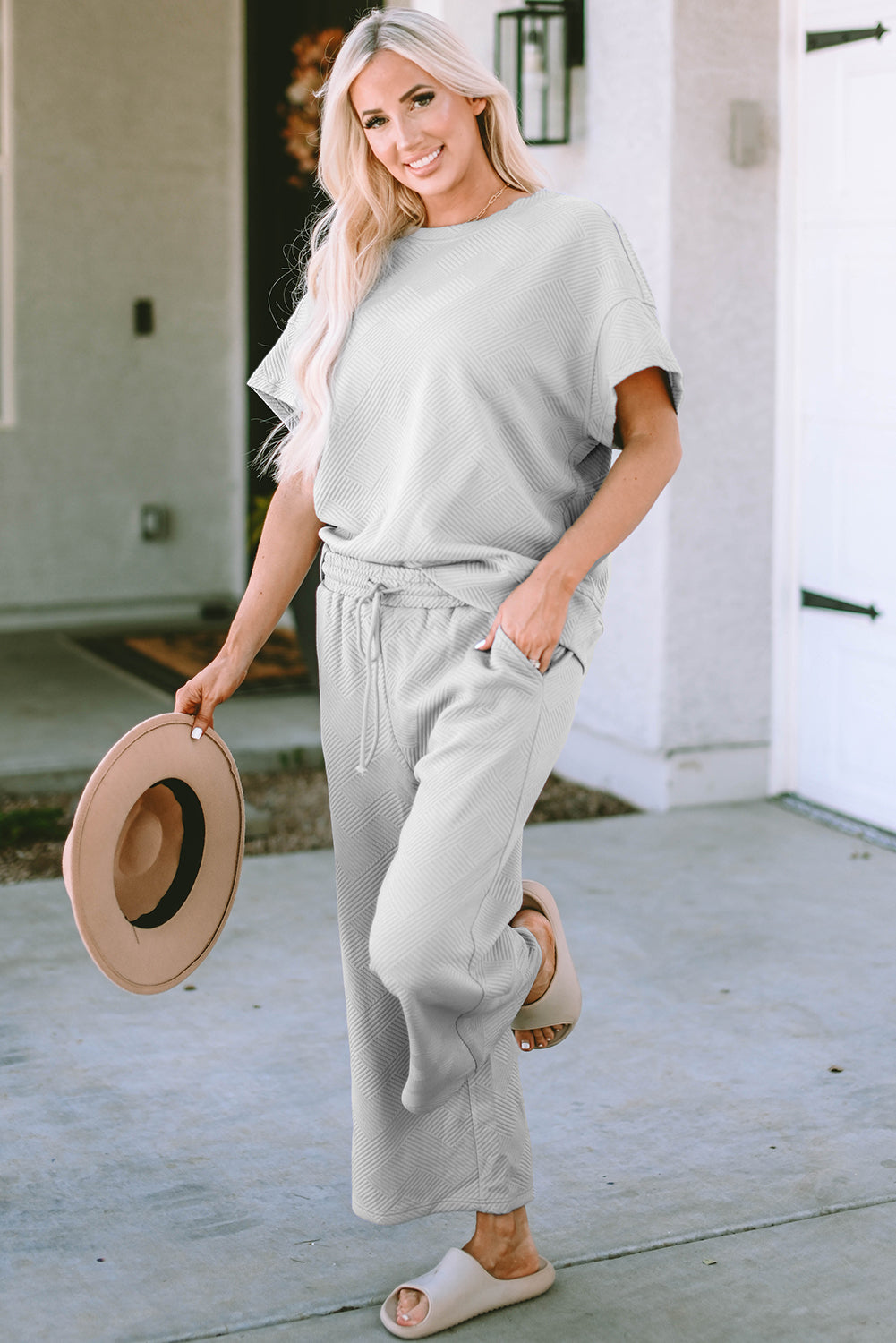 Women's Winter Loose Fit T-Shirt in light grey textured knit fabric