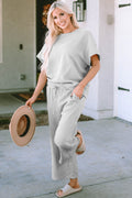 Women's Winter Loose Fit T-Shirt in light grey textured knit fabric