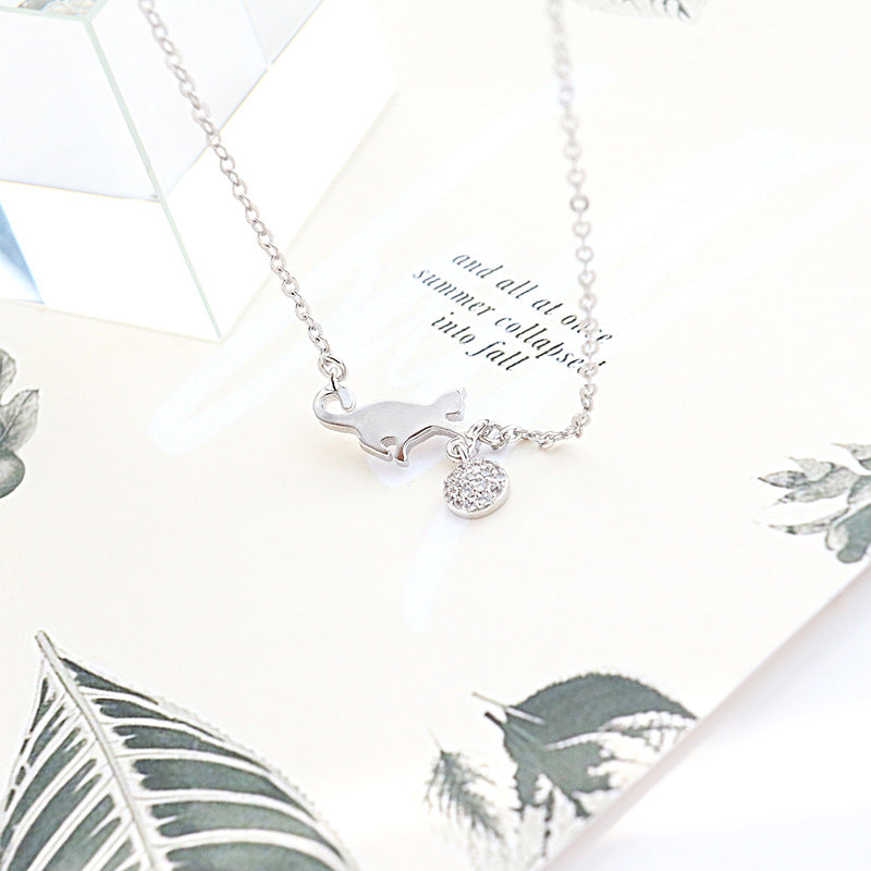 Niche Influencer Silver Necklace With A Cat Pendant For Women