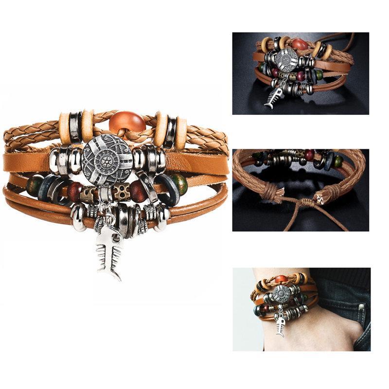 Boho Multilayer Leather Wrap Bracelet with Gemstone Beads
