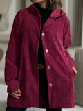 Full Size Corduroy Hooded Button-Up Jacket Plus Size