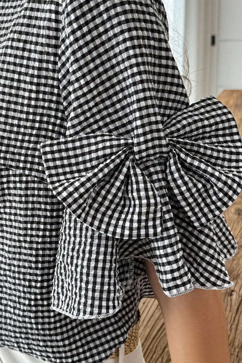 Carolina Ruffled Half Sleeve Blouse with Bow Detail and Plaid