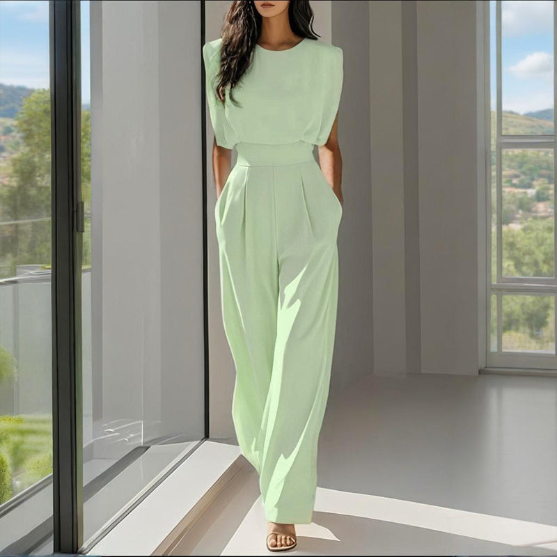 Women’s Wide-Leg Short-Sleeve Jumpsuit with Waist Tie Detail - Image 9