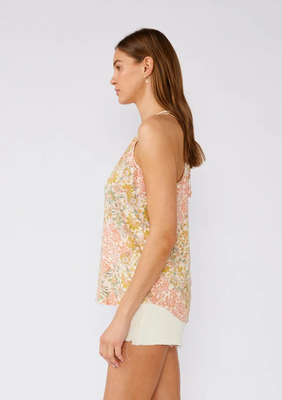 Bohemian Floral V Neck Racerback Tank in Dusty Peach and Rust
