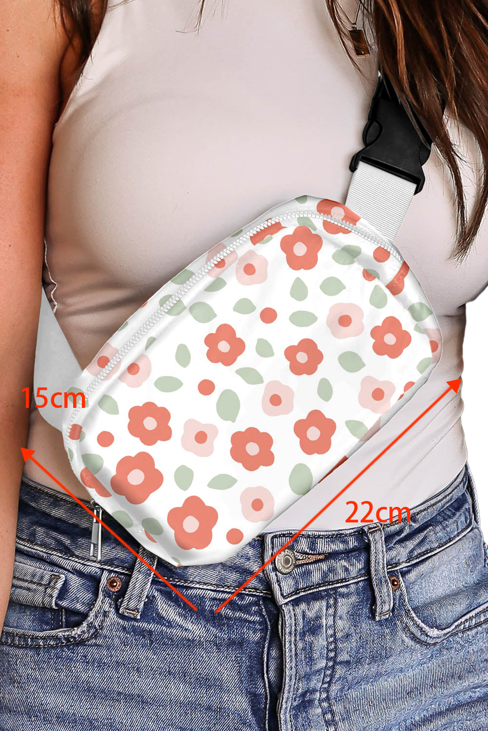 White 60s Vintage Floral Print Canvas Crossbody Bag