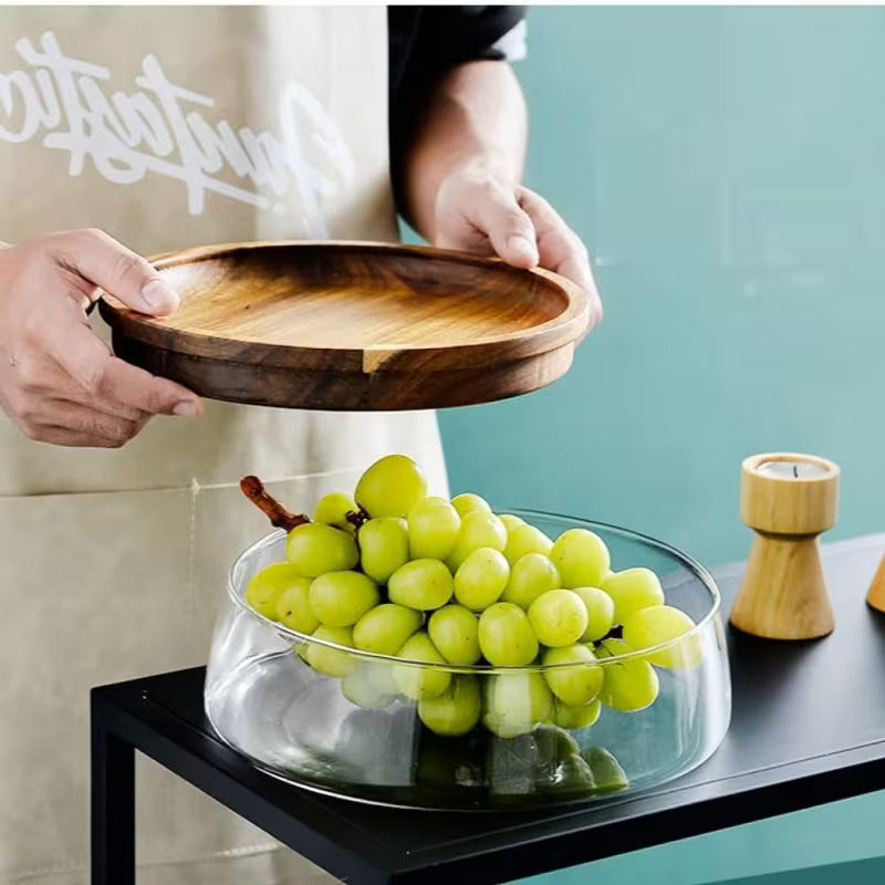 2-Piece Glass Candy Storage Box with Wooden Lid