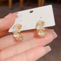 Fresh And Chic C Shaped Earrings With Diamond Encrusted Flowers For Women