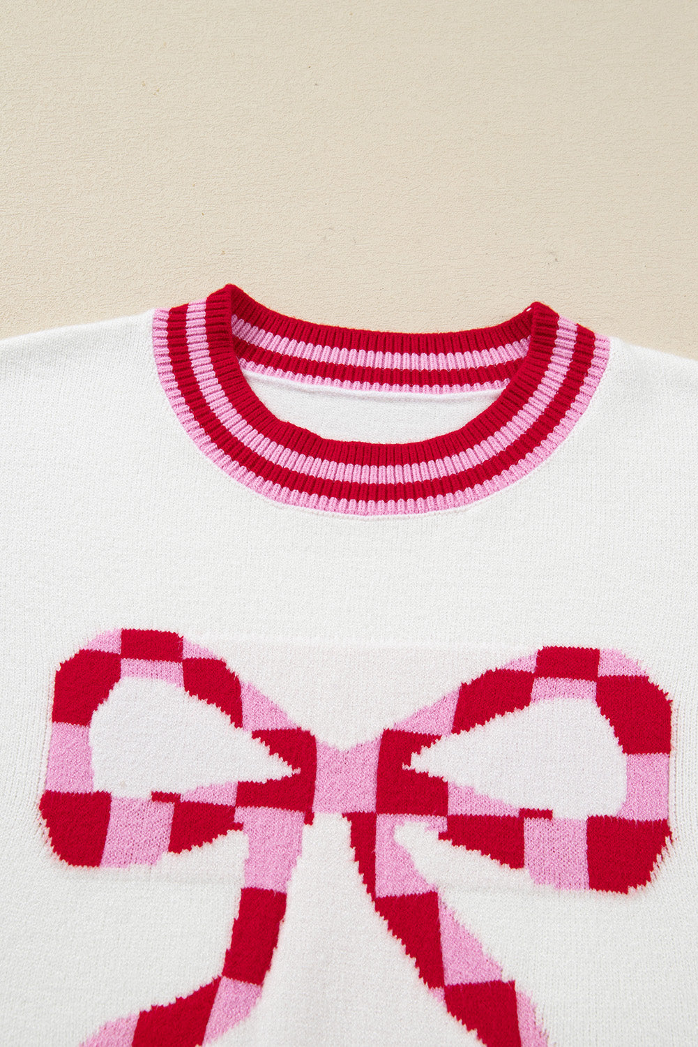 White Striped Bow Graphic Drop Shoulder Sweater