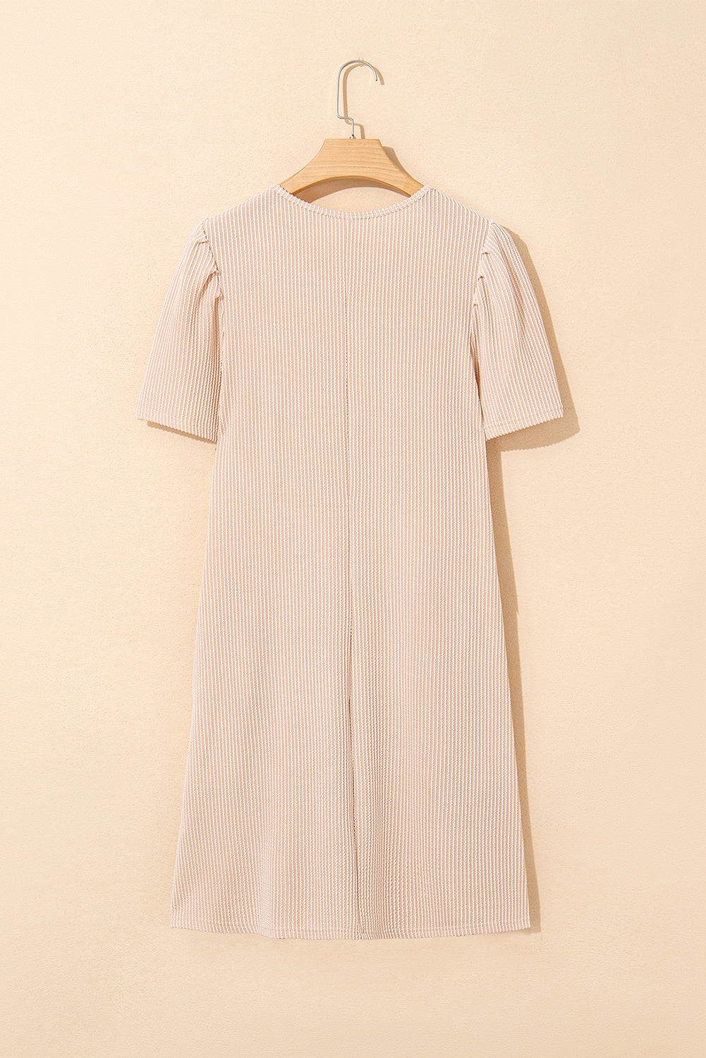 Parchment Corded Knit Puff Sleeve Shift Mini Dress