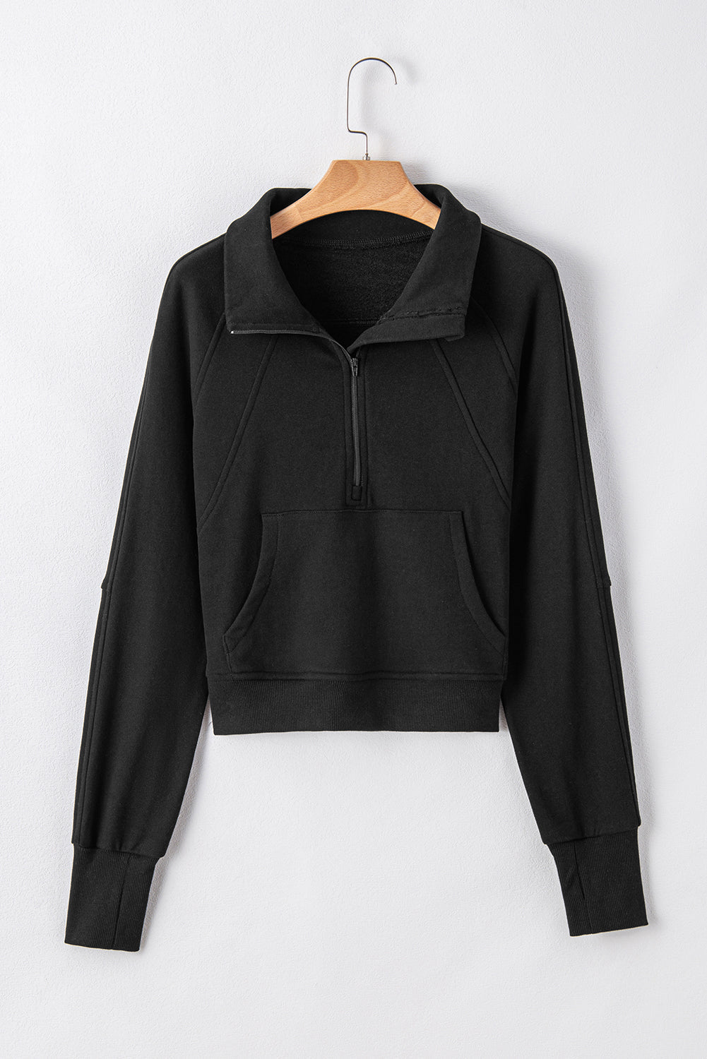 Solid Fleece-Lined Half-Zip Up Collar Sweatshirt