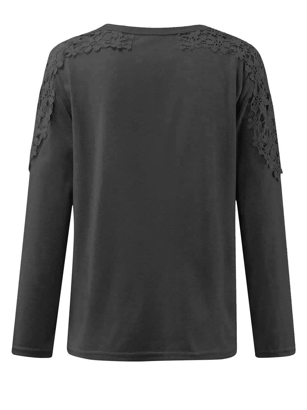 Women's Grey Long Sleeve T-Shirt with Delicate Floral Lace Detail - Image 7