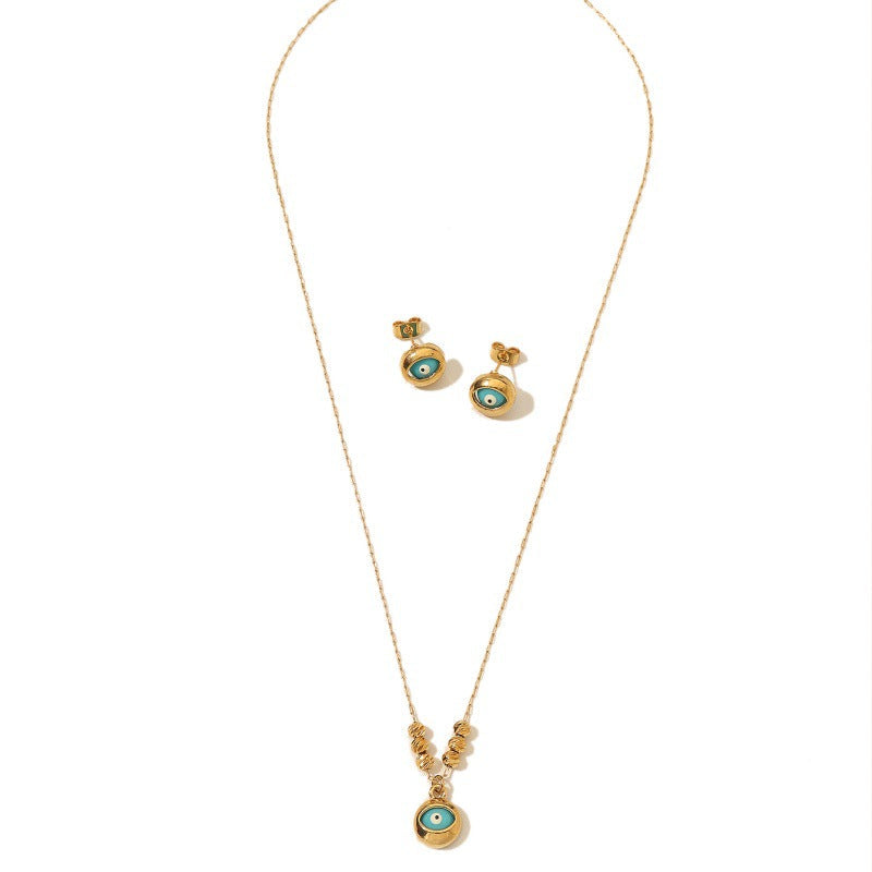 Turkish Evil Eye Pendant Necklace and Earrings Jewelry Set