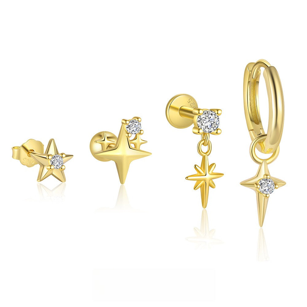 S925 Sterling silver starburst studs with glittering cubic zirconia