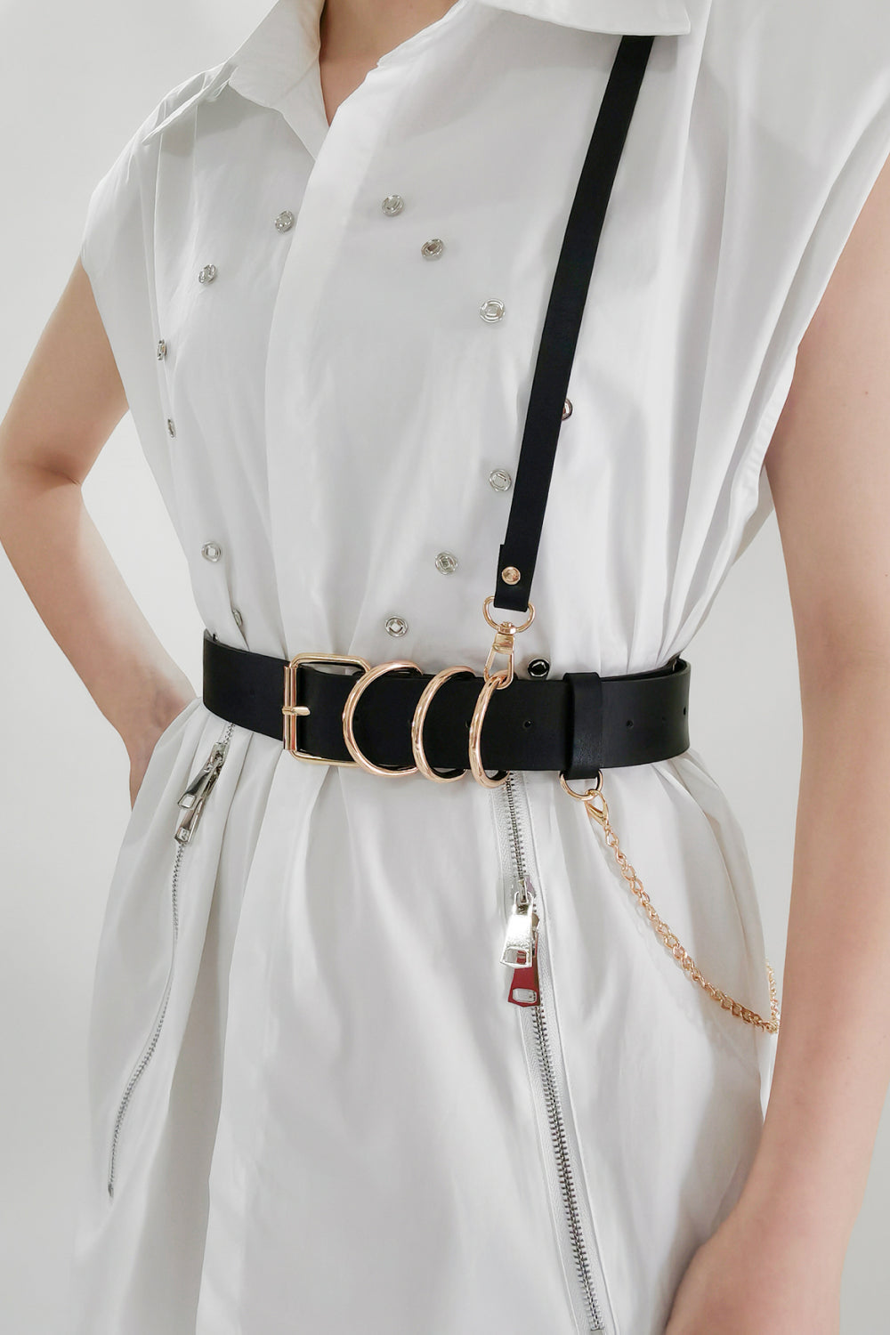 Punk PU Belt with Alloy Buckle | Black & Gold
