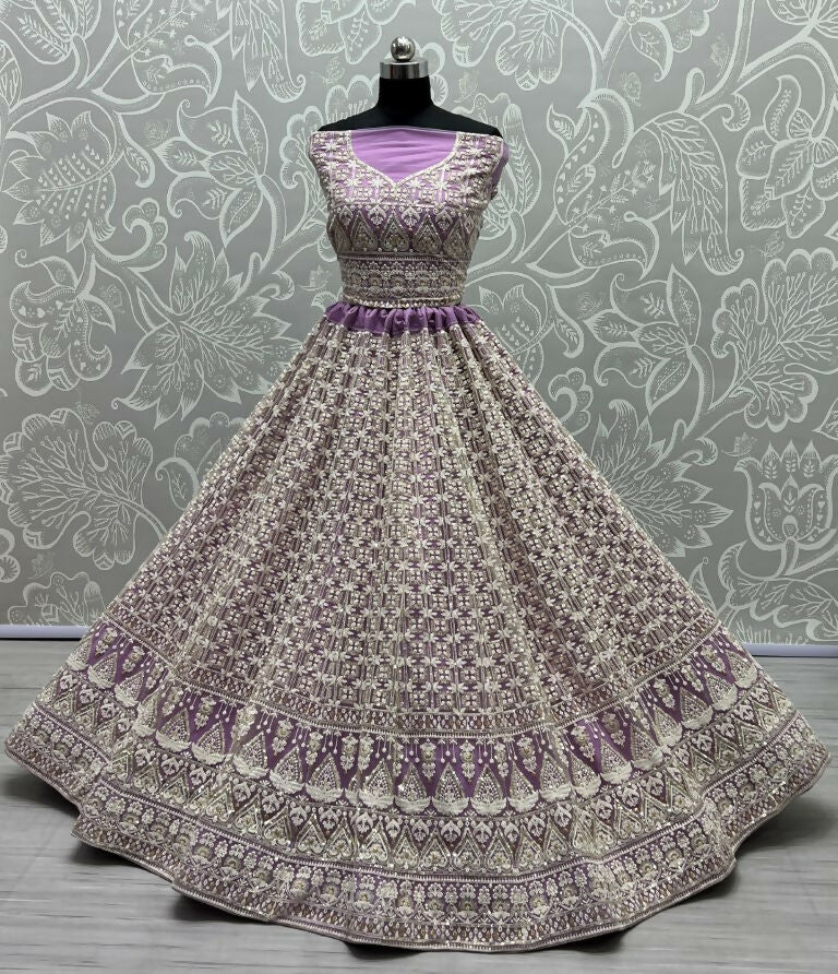 Women's Violet Bridal Net Sequins Embroidered Wedding Lehenga Choli
