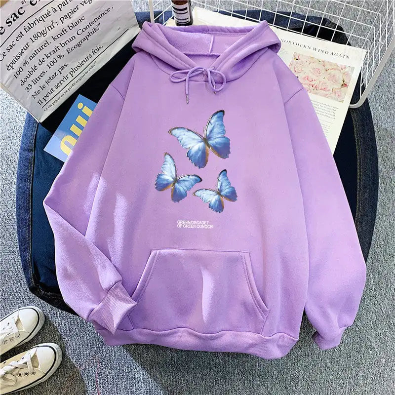 Women's Butterfly Graphic Fleece Pullover Hoodie Long Sleeve - Image 20