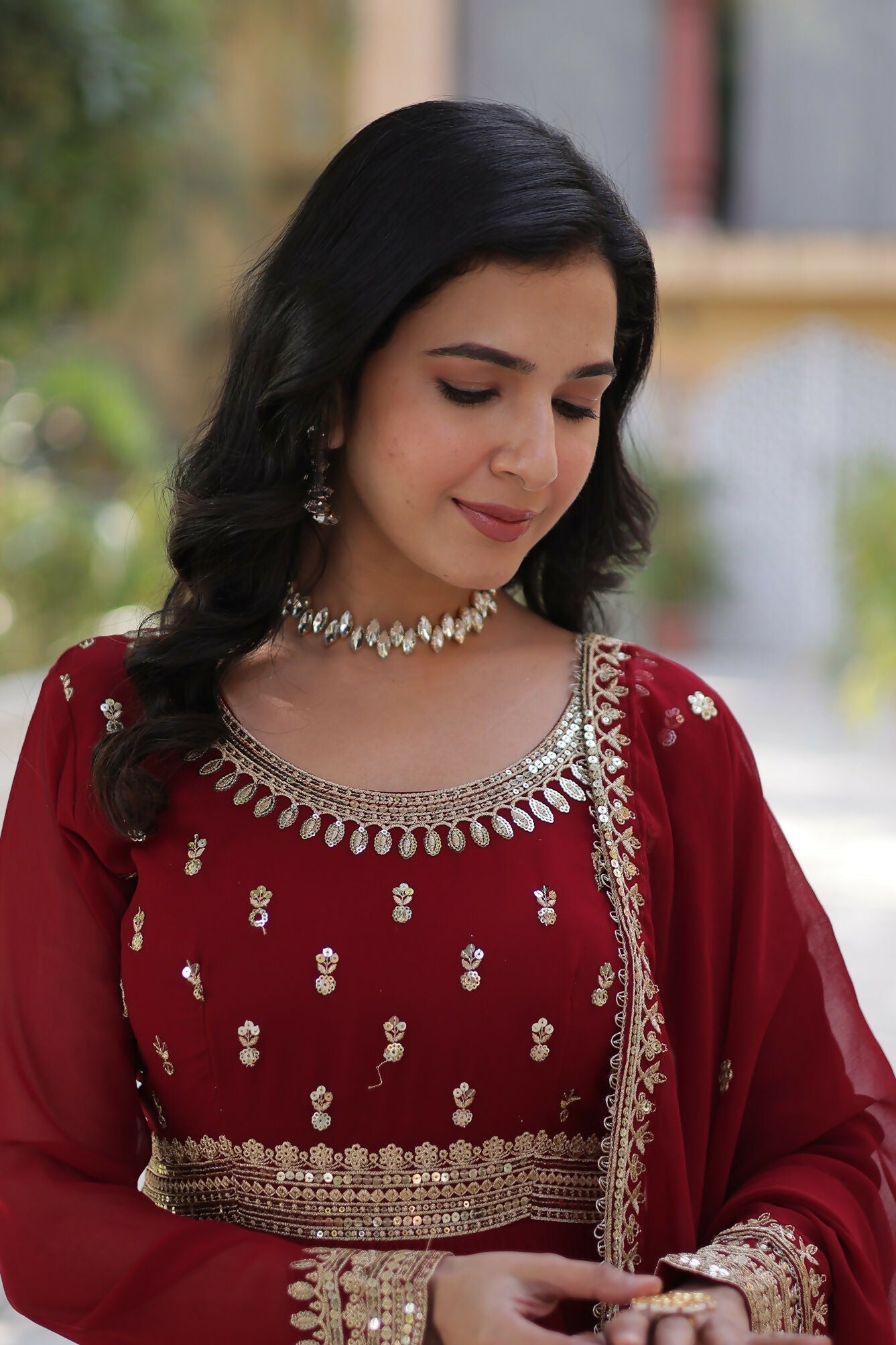 Maroon Georgette Kurta Set with Stunning Sequence Embroidery
