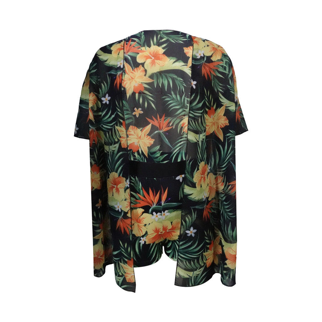 Women’s Floral Print Beach Set Kimono and Shorts Two-Piece Outfit