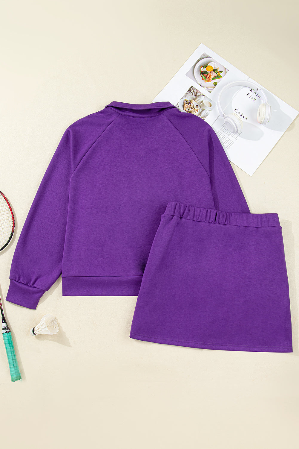 Wisteria Collar Half Zip Pullover & Mini Skirt 2pc Set
