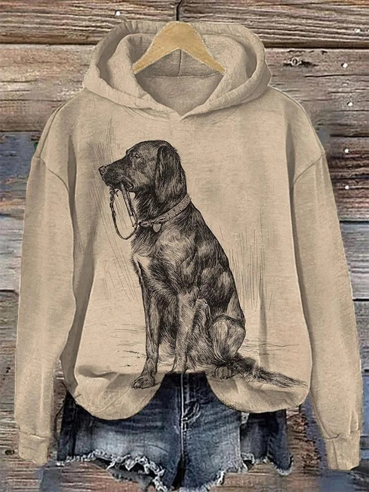 Women's Casual Graphic Hoodie Beige Cat Print Pullover Sweatshirt - Image 9