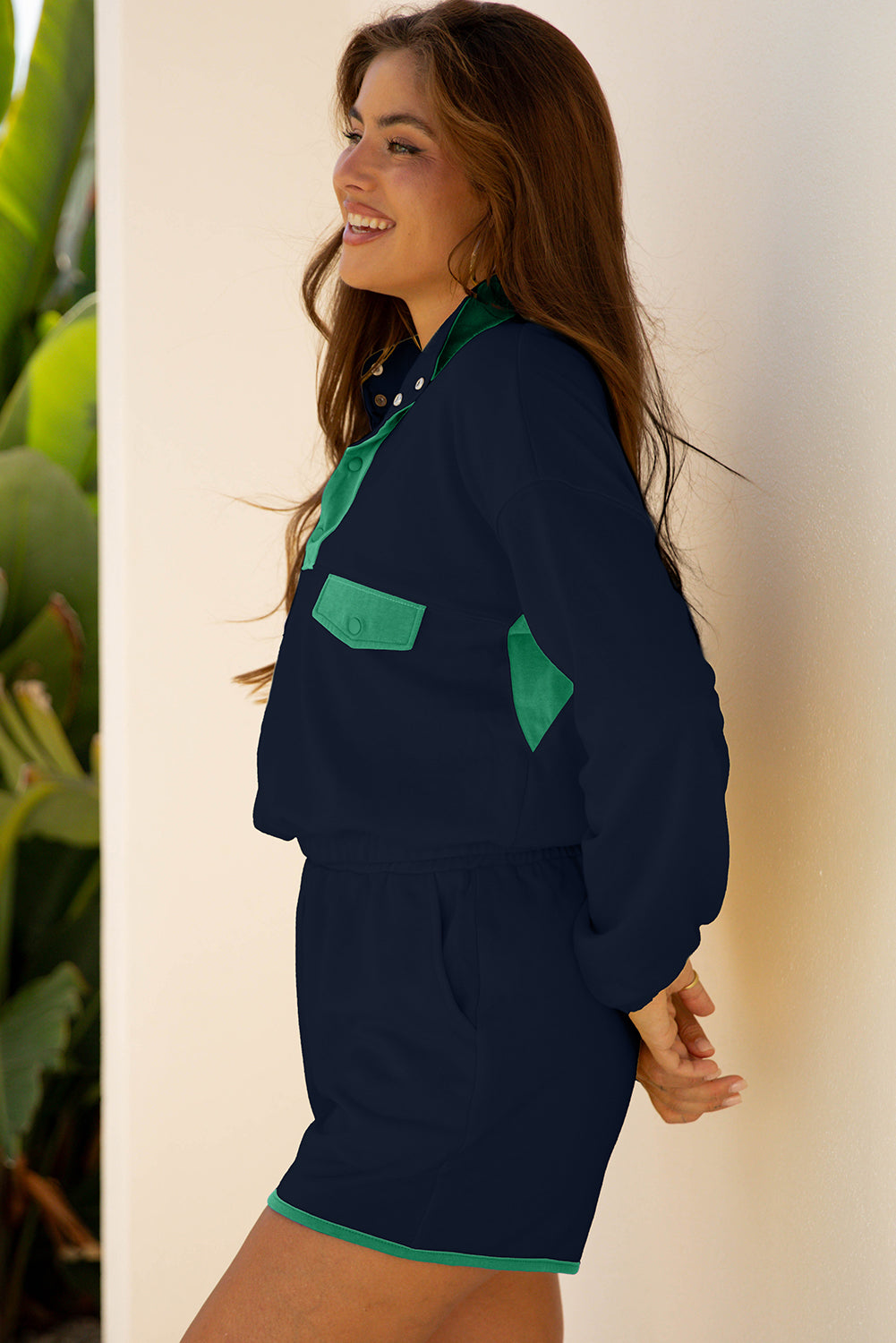 Colorblock Patchwork Pullover and Shorts Set