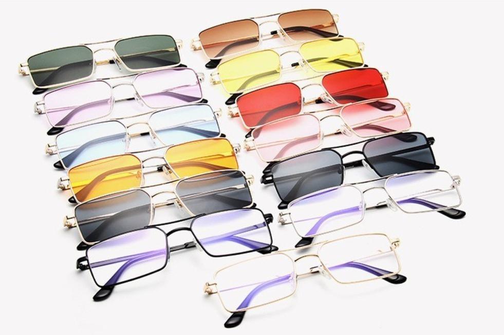 Retro Modern Square Sunglasses With Double Bridge Alloy Frame