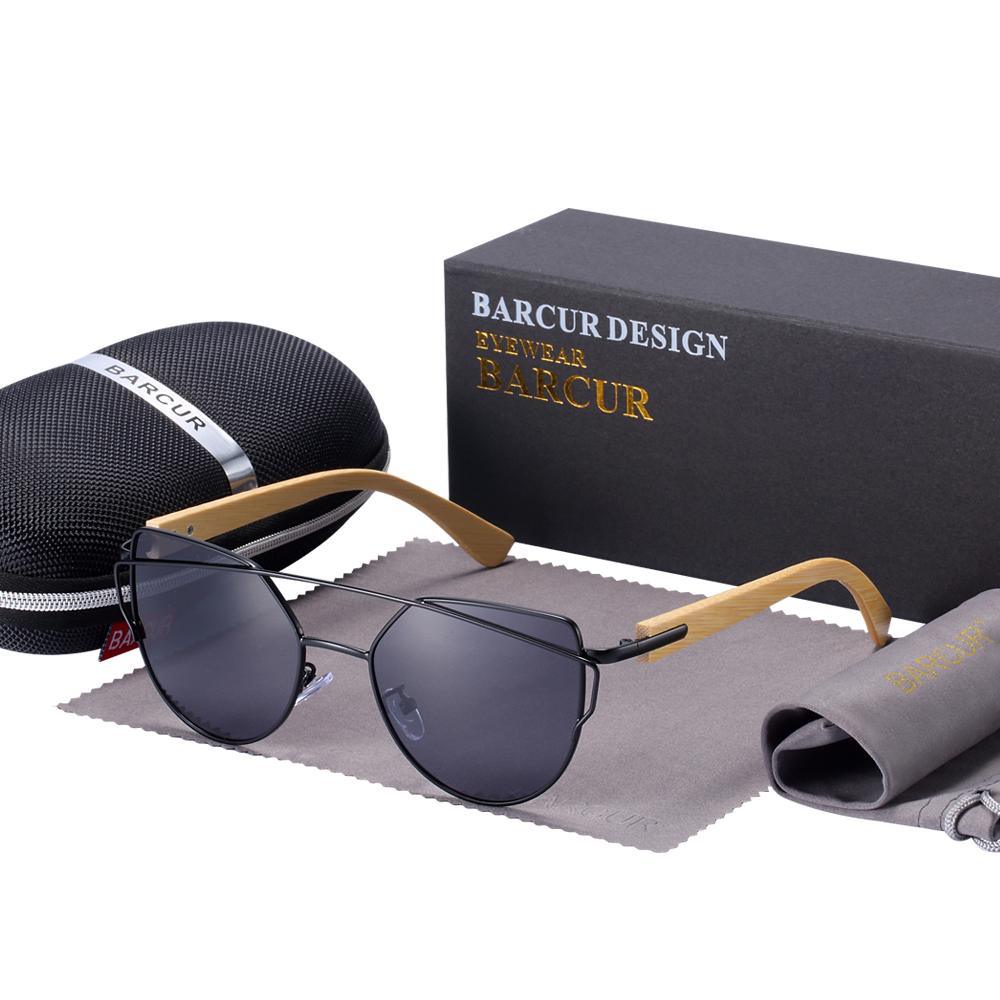 Oversized Cat Eye Sunglasses for Women with Bamboo & Silver Accents