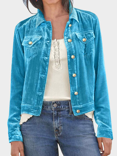 Women's Casual Velvet Button-Up Long Sleeve Jacket