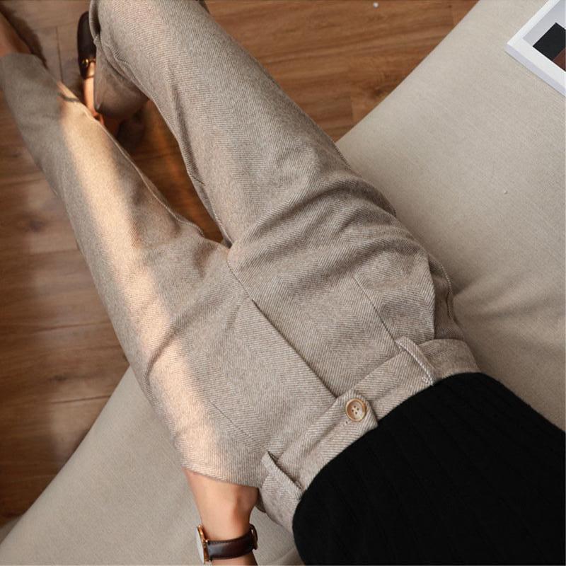 Women's Herringbone Wool-Like Tapered Trousers Ankle Length Pants - Image 8