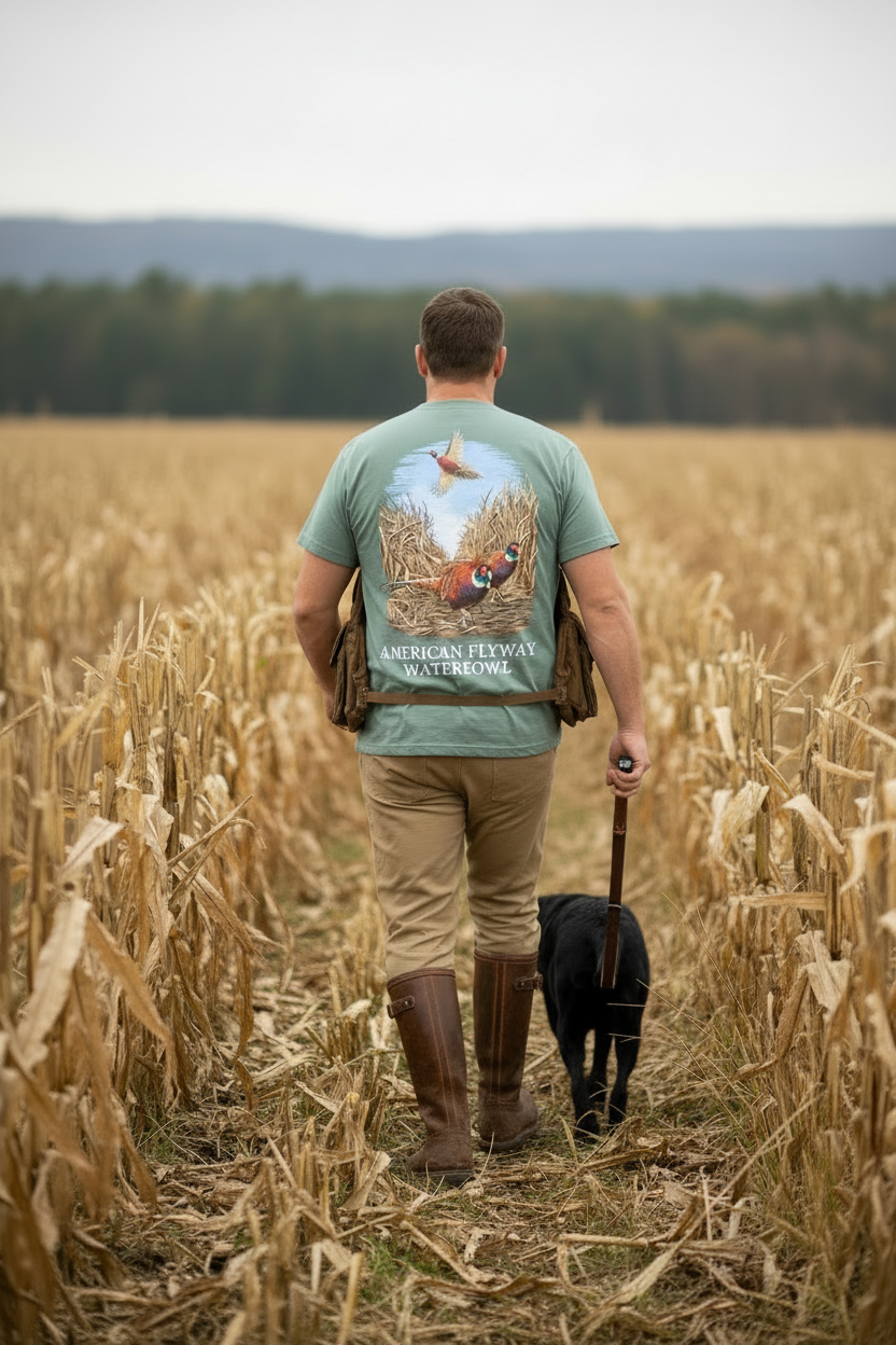 Field & Flush Graphic Tee in Sage-Green and White Cotton