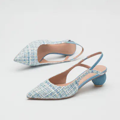 Tweed Slingback Heels with Sculptural Round Heel - Image 3