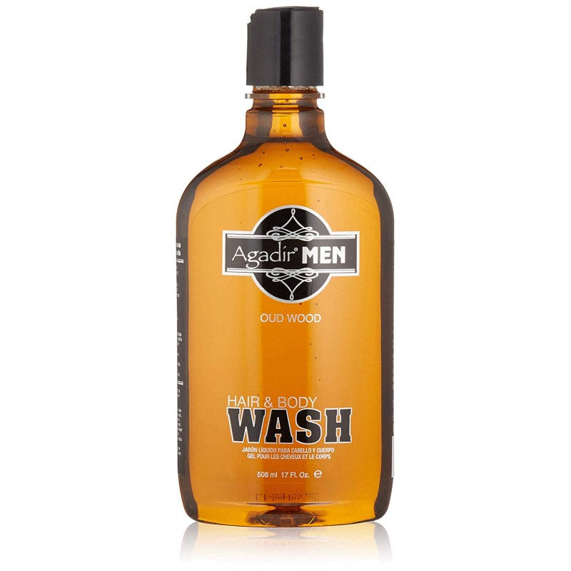 Bottle of Agadir Men Hair & Body Wash 17oz featuring Oud Wood and Argan Oil formula