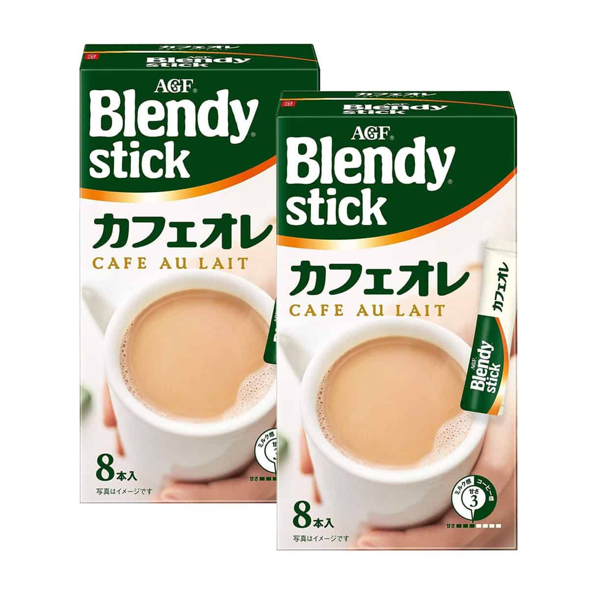 AGF Blendy Stick Cafe au Lait instant coffee sticks in two boxes