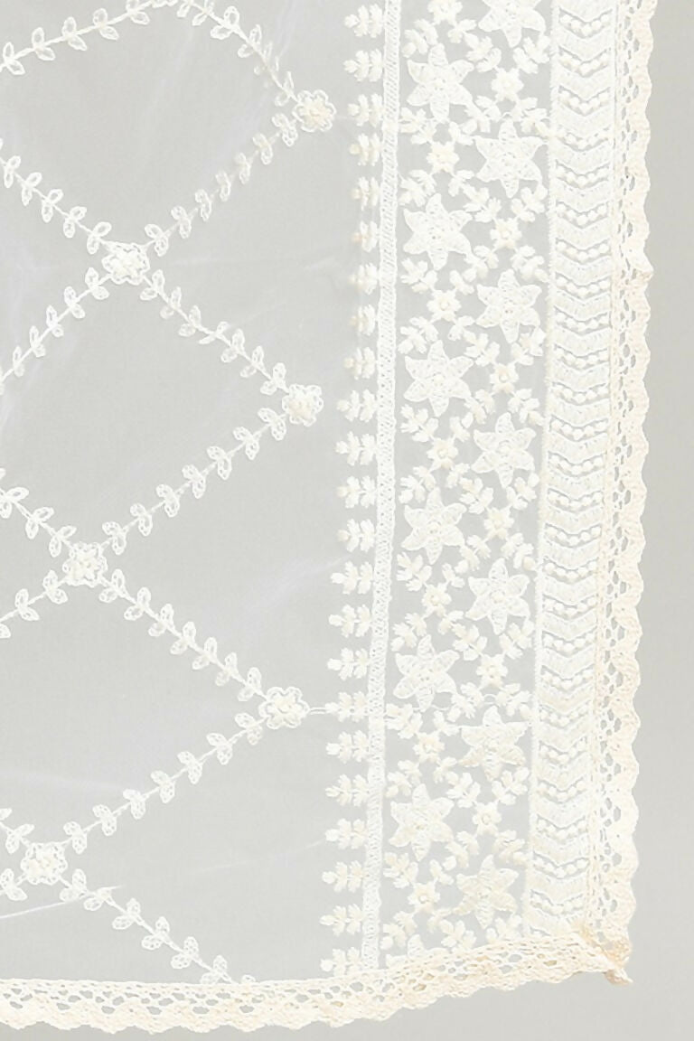 White Cotton Pakistani Karanchi Dupatta with Elegant Embroidery