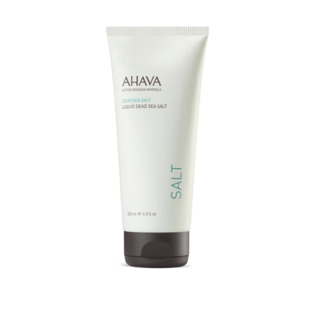 Ahava Liquid Dead Sea Salt bottle in white and brown packaging