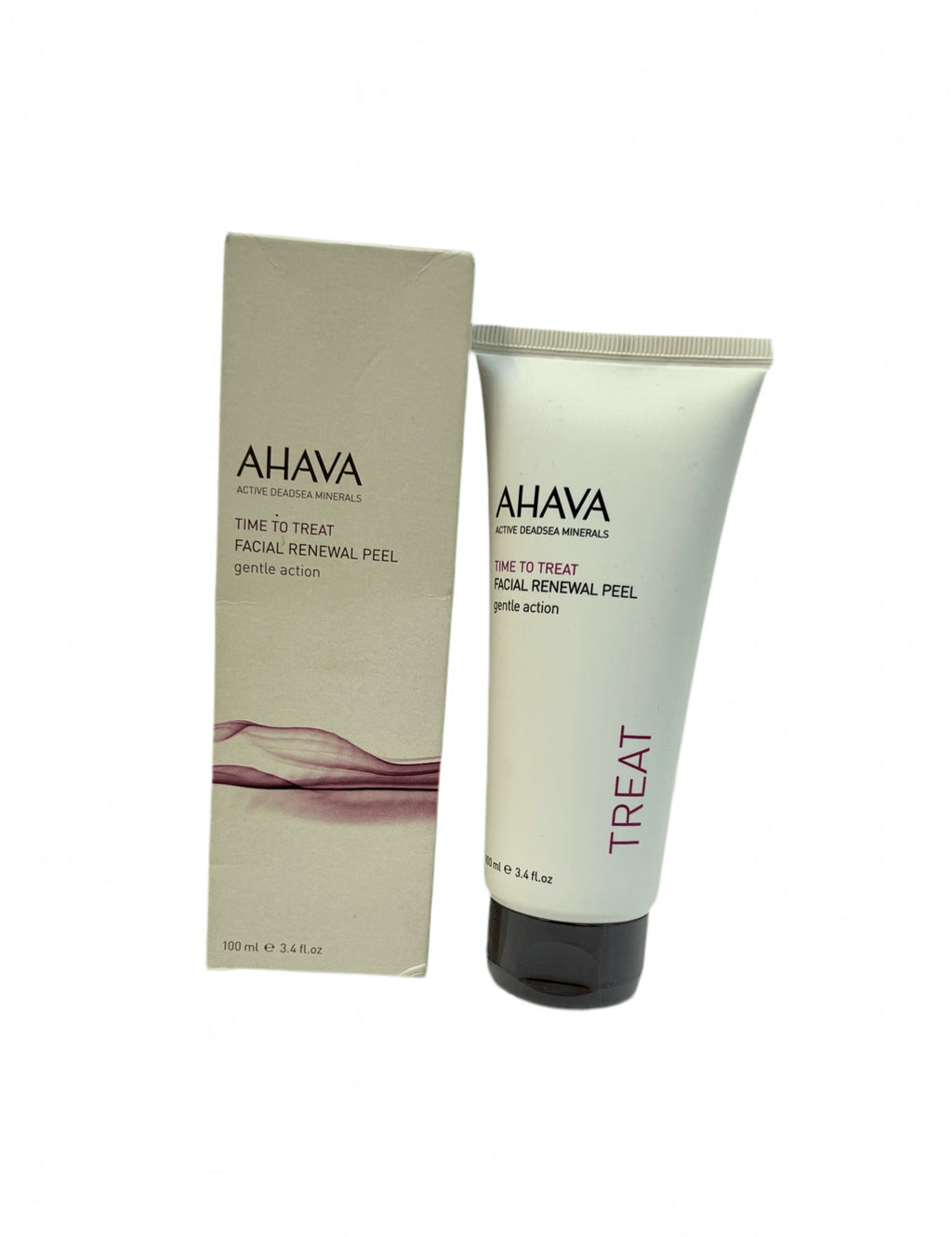 Ahava Time To Treat Facial Renewal Peel in off-white and taupe packaging, 100ml.