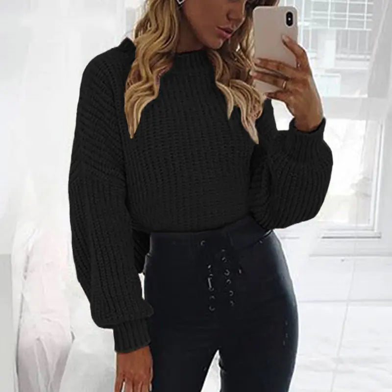 Women's Pink Long Sleeve Ribbed Knit Pullover Sweater - Image 3