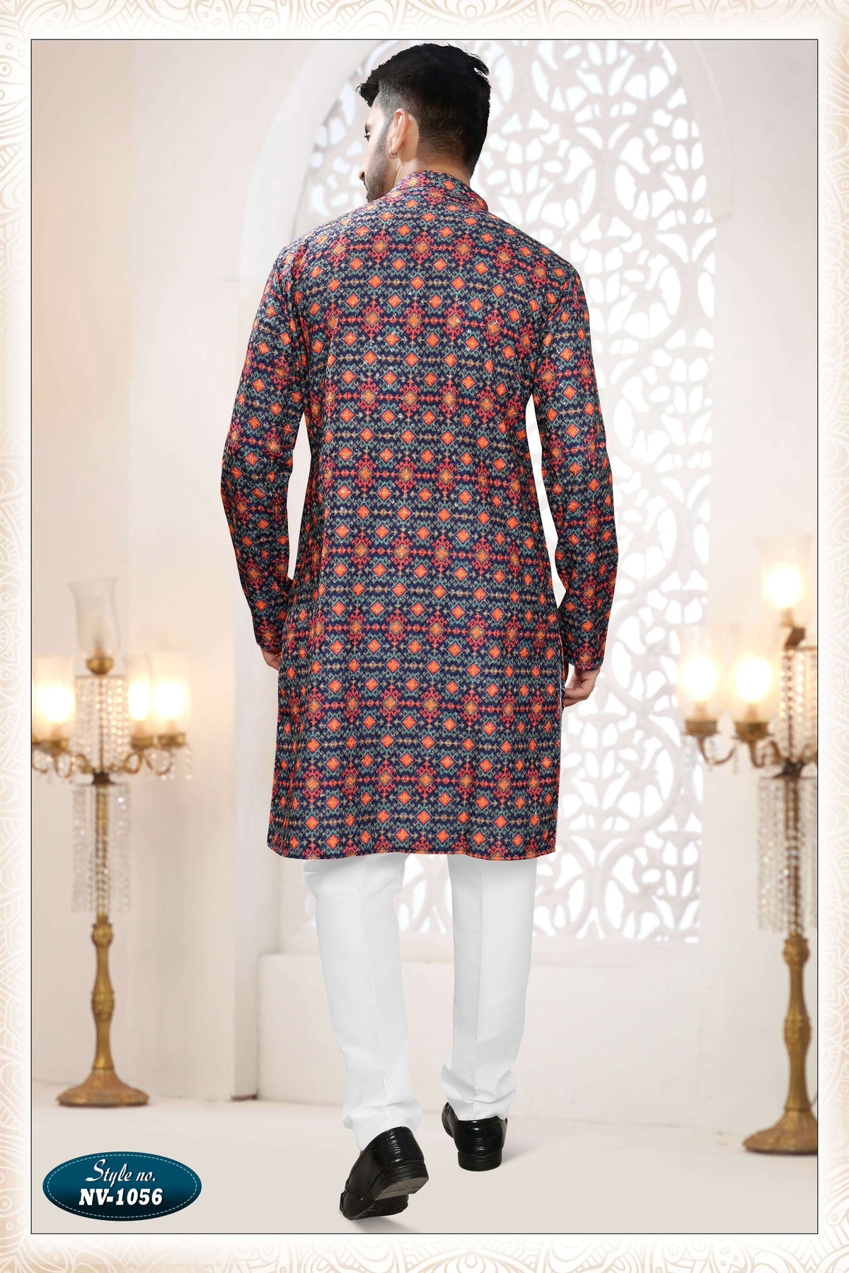 Men's Blue Rayon Straight Kurta Set with Thread and Sequence Work