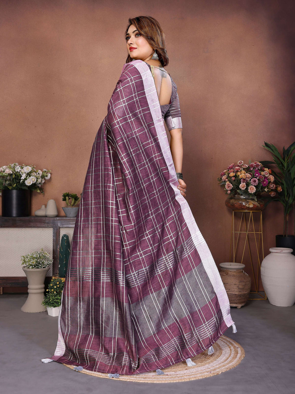 Lavender Linen Weaving Saree - Elegant Handwoven Daily Wear