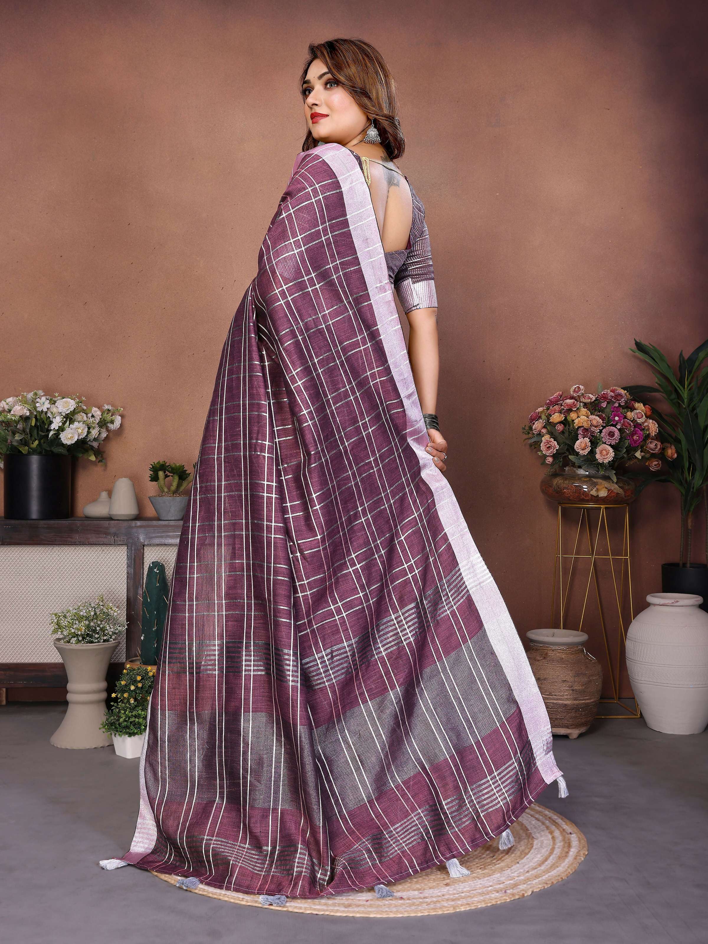 Lavender Linen Weaving Saree - Elegant Handwoven Daily Wear