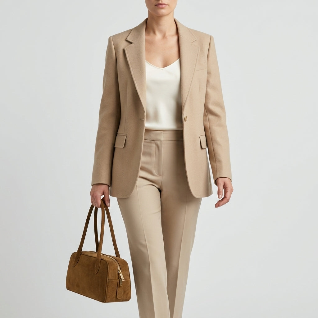 Italian Genuine Suede Structured Shoulder Bag with Gold Feet