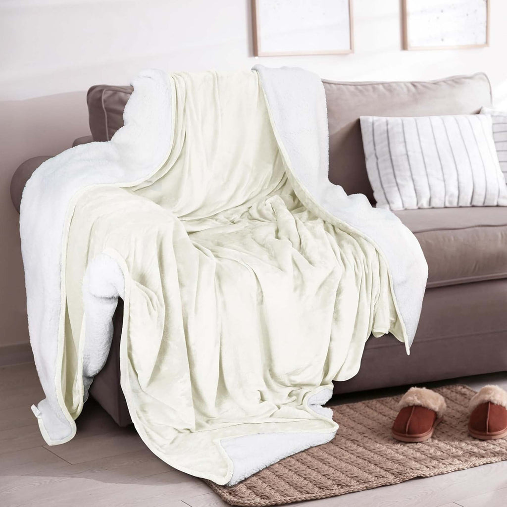 White Velvet Plush Sherpa Reversible Bed Blanket Ultra Soft - Image 7