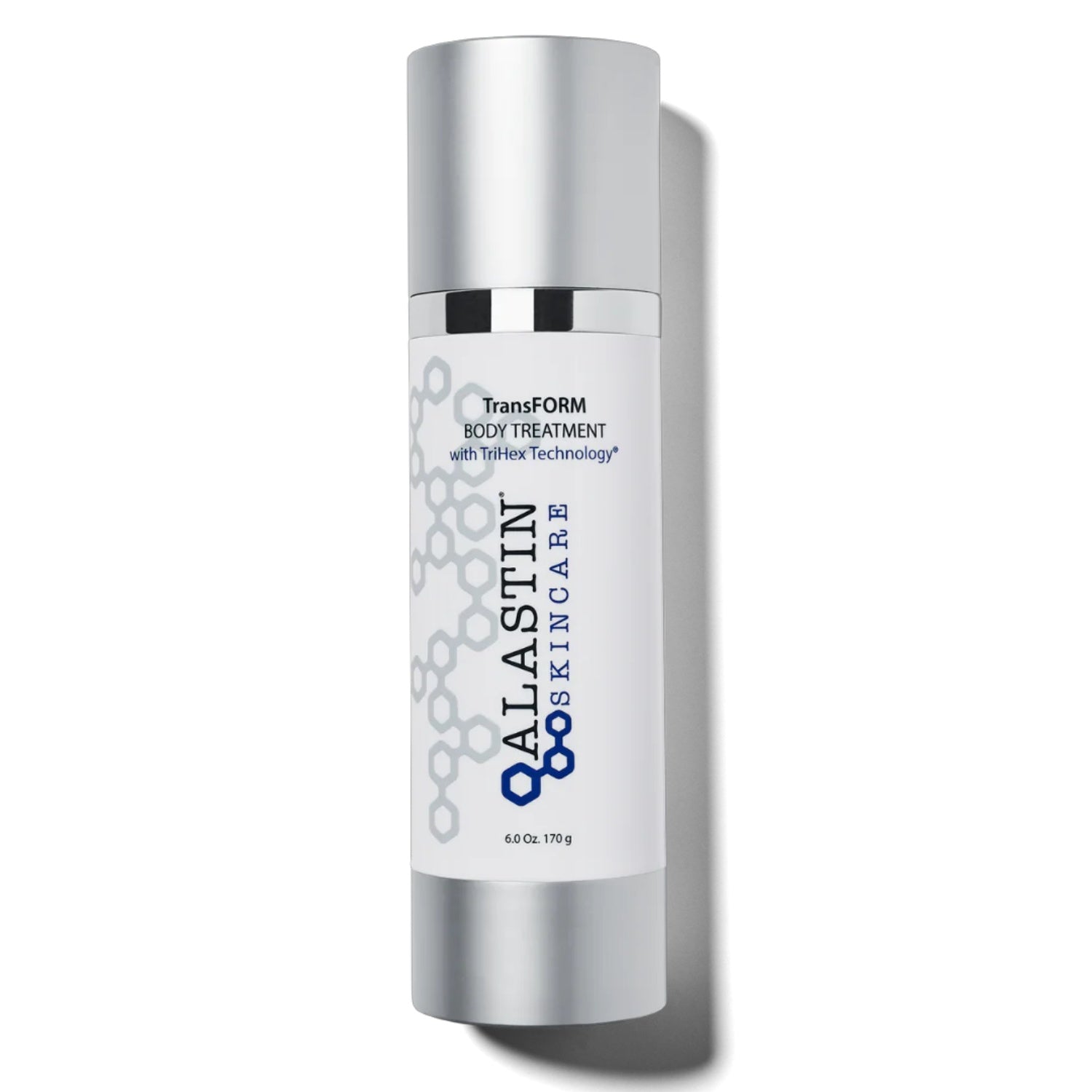 A bottle of Alastin Skincare TransFORM Body Treatment 6.0 Oz on a clean background.
